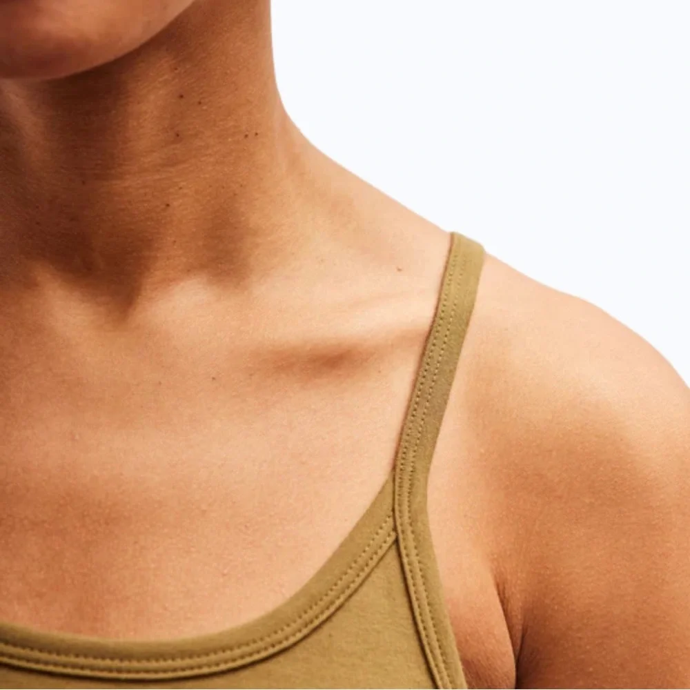 ARQ Olive Green Tank Top Organic Cotton Stretch Crop Cami Size Small - Picture 3 of 9